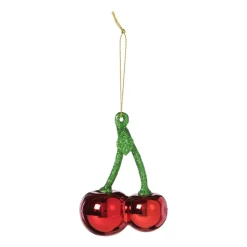 Kersthanger kersen - groen/rood - 9x6.5x3.8 cm