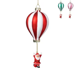 Kersthanger luchtballon met kerstman - diverse varianten - ø7.5x16.5 cm