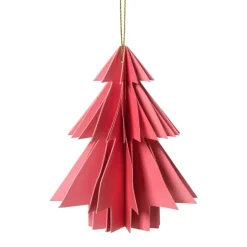 Kersthanger papieren kerstboom - roze - ø8x10 cm