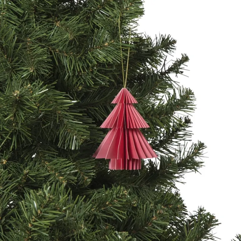 Kersthanger papieren kerstboom - roze - ø8x10 cm