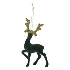 Kersthanger rendier staand - goudkleurig/zwart - 10x16 cm