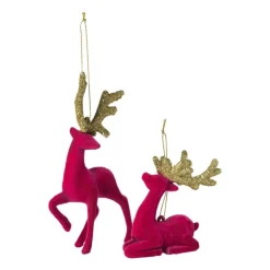 Kersthanger rendier staand - roze -10x16 cm