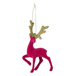 Kersthanger rendier staand - roze -10x16 cm