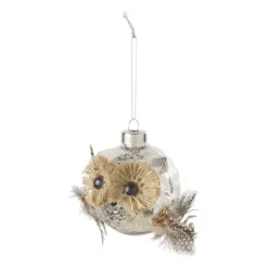 Kersthanger uil met veren - glas - 8.5x8.2x7.6 cm
