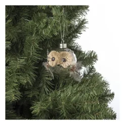 Kersthanger uil met veren - glas - 8.5x8.2x7.6 cm