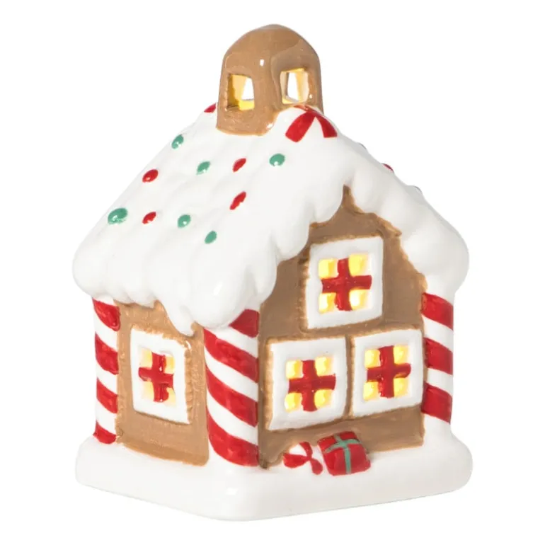 Kersthuisje LED klein - bruin - 10.5x7.5x6.5 cm