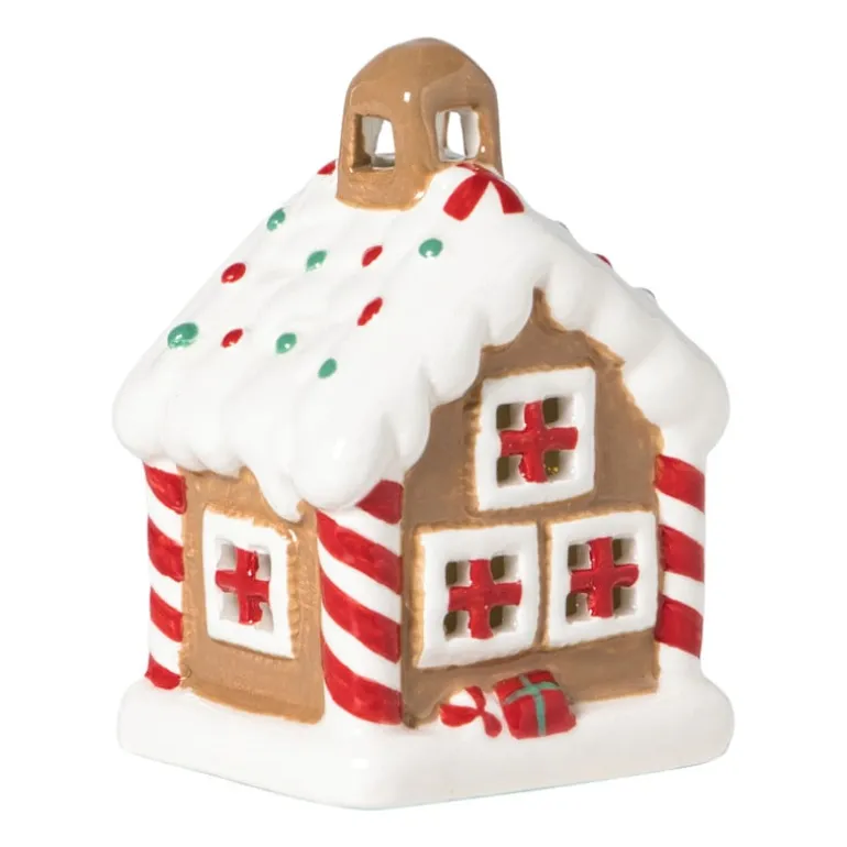 Kersthuisje LED klein - bruin - 10.5x7.5x6.5 cm