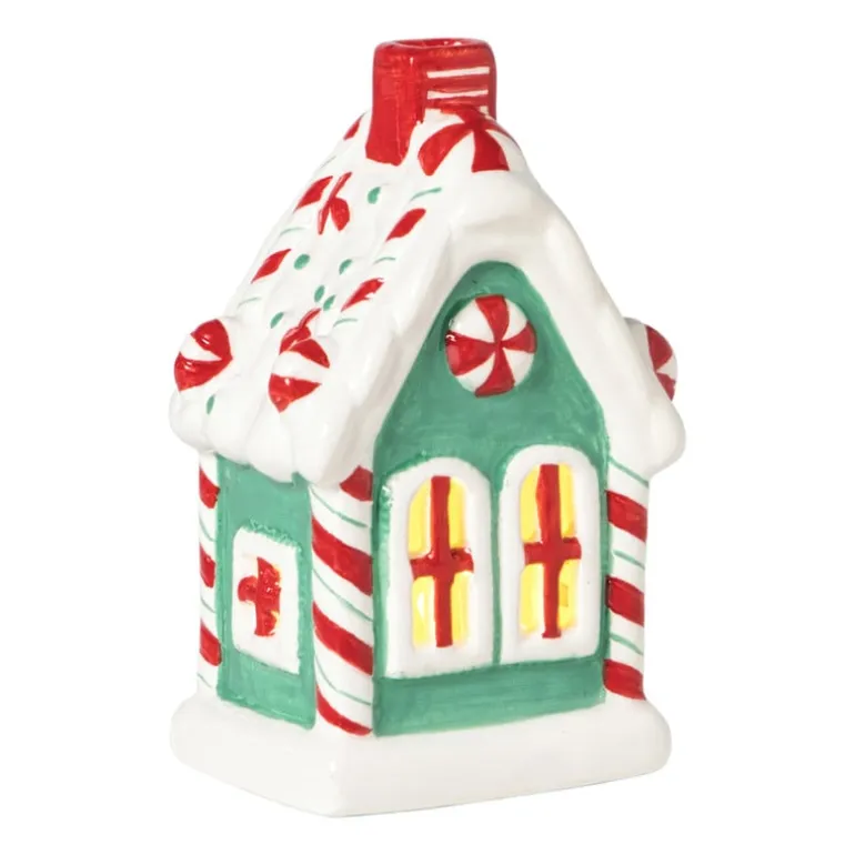 Kersthuisje LED middel - groen - 13x8x6 cm