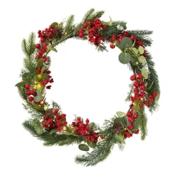 Kerstkrans met besjes - groen/rood - 30 cm
