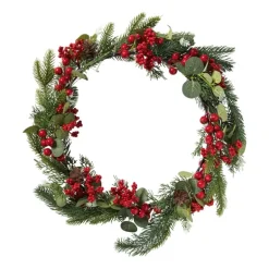 Kerstkrans met besjes - groen/rood - 30 cm