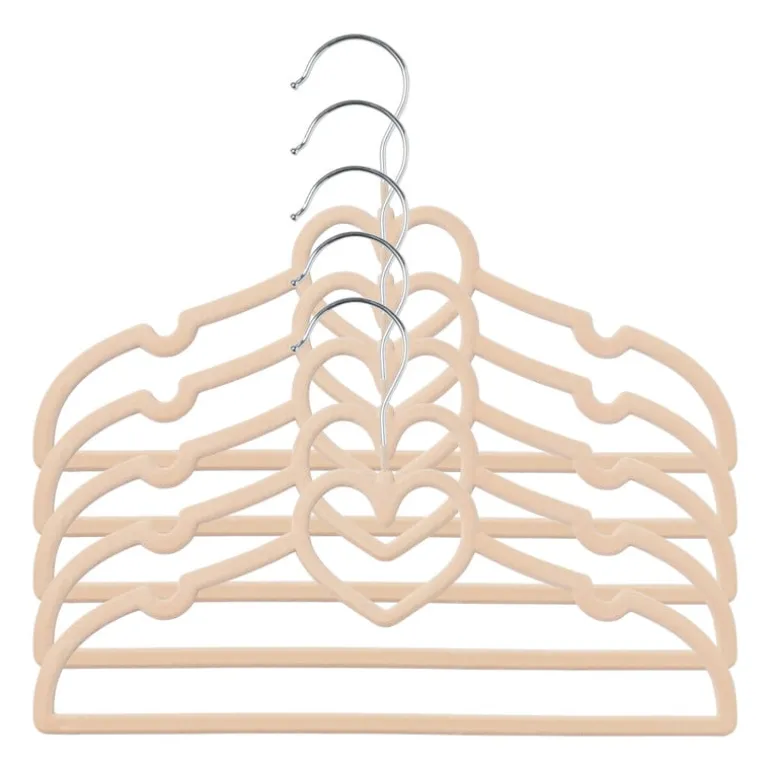 Kinder kledinghanger hart - vilt - beige - set van 5