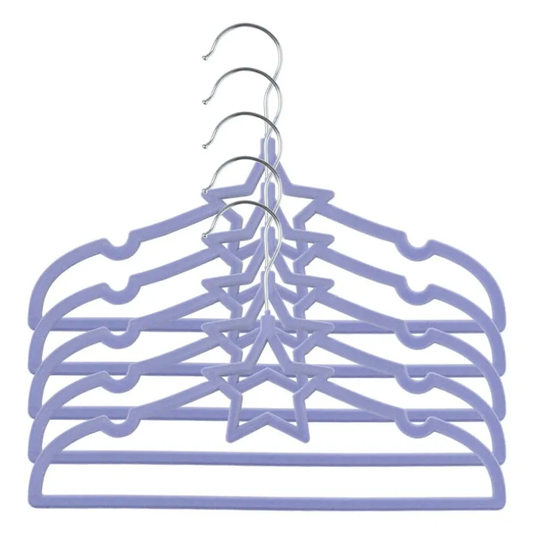 Kinder kledinghanger ster - vilt - paars - set van 5