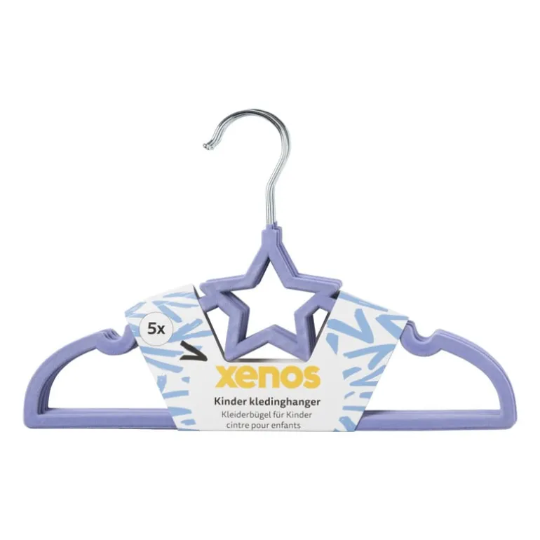 Kinder kledinghanger ster - vilt - paars - set van 5