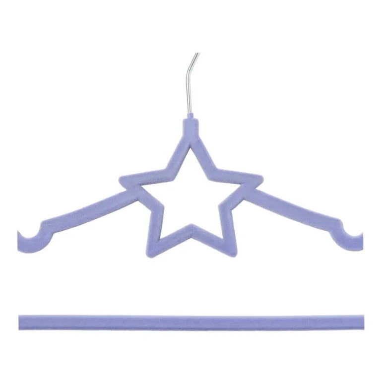 Kinder kledinghanger ster - vilt - paars - set van 5