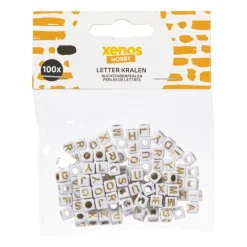 Kralen met letters - beige/goud - set van 100