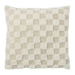 Kussen geblokt teddy - beige - 45x45 cm