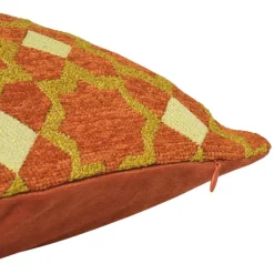 Kussen jacquard bloemen - oranje - 45x45 cm