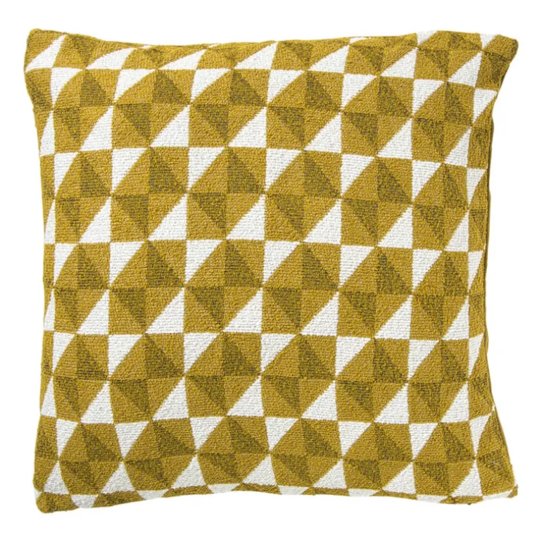 Kussen jacquard driehoek - geel - 45x45 cm