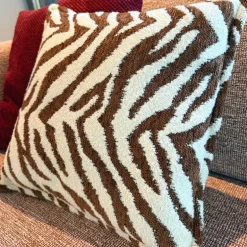 Kussen jacquard zebra - bruin/wit - 45x45 cm