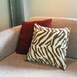 Kussen jacquard zebra - bruin/wit - 45x45 cm