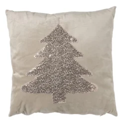 Kussen kertsboom pailet - taupe - 45x45 cm