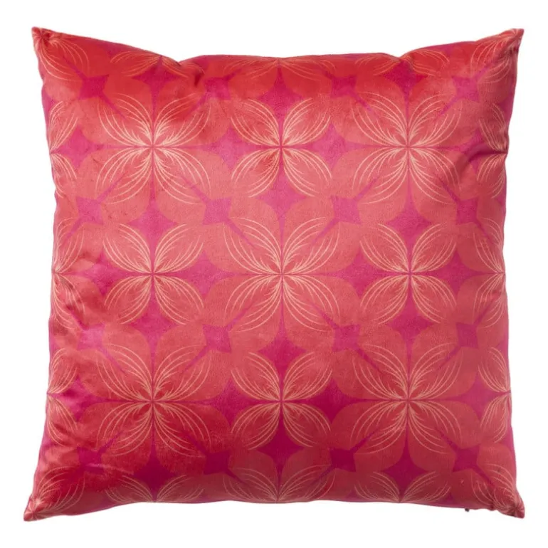 Kussen velvet bloem - rood/roze - 45x45 cm