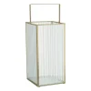 Lantaarn rib vierkant - goud/transparant - 25.5x13x13 cm