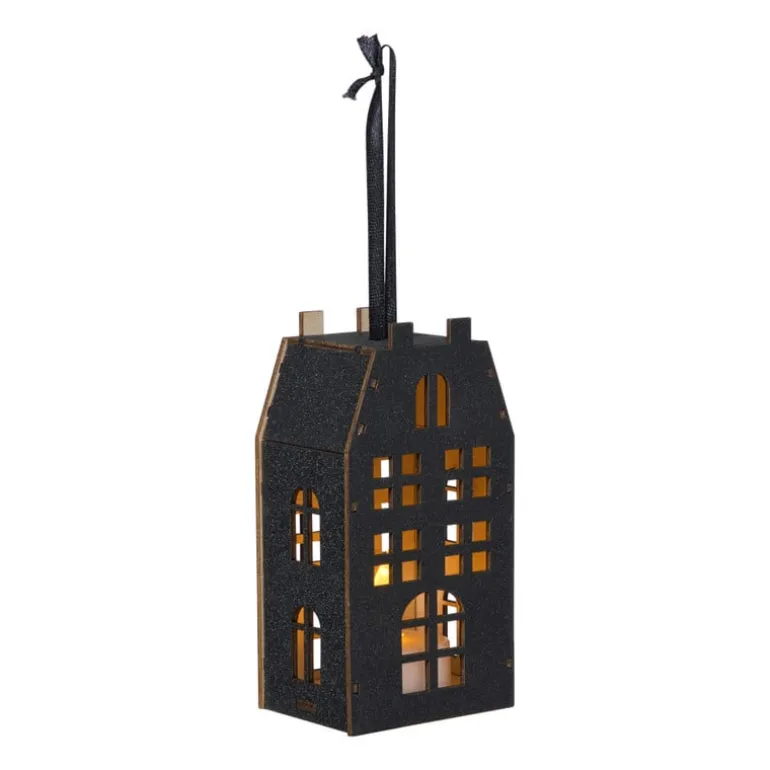 LED kersthuisje - zwart - 11.3x5.8x4.3 cm
