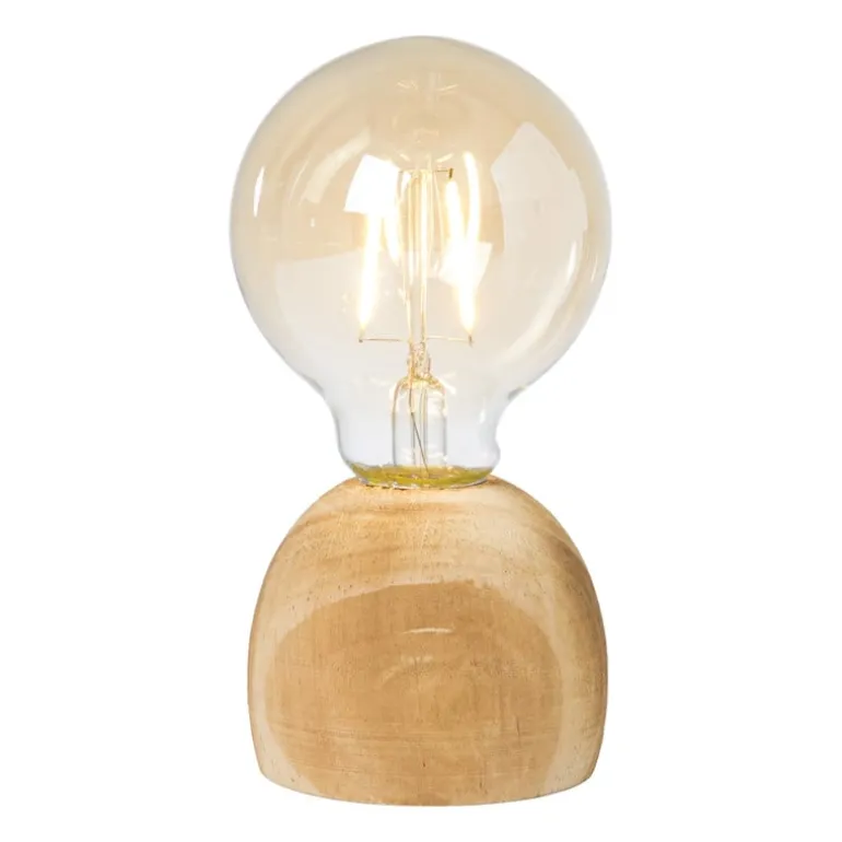 LED lamp houten voet - hout/glas - ø8x13.5 cm