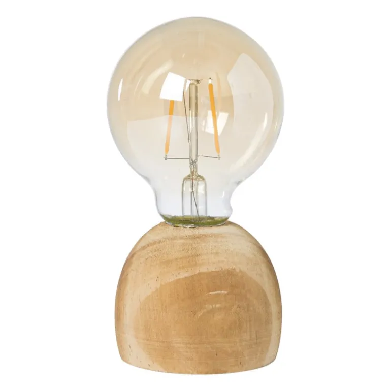 LED lamp houten voet - hout/glas - ø8x13.5 cm
