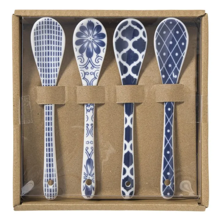 Lepels Mico - blauw/wit - set van 4