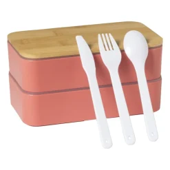 Lunchbox dubbel met bestek - oranje - 700 ml