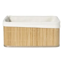 Mand bamboe met teddy - 16x36x27 cm - naturel/wit