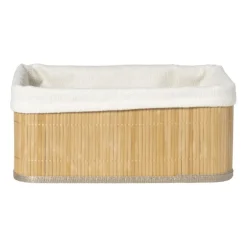 Mand bamboe met teddy - 14x33x25 cm - naturel/wit
