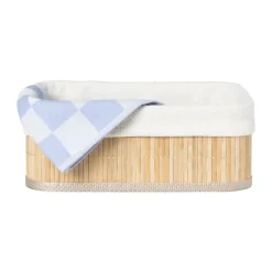 Mand bamboe met teddy - 10x27x21 cm - naturel/wit