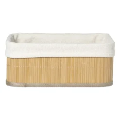 Mand bamboe met teddy - 12x30x23 cm - naturel/wit