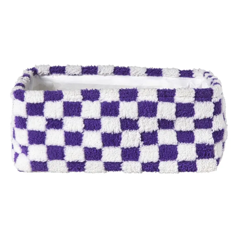 Mand checks groot - paars/wit - 15x36x26 cm
