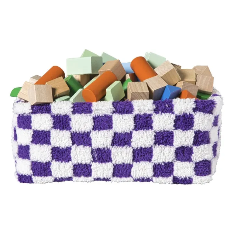 Mand checks middel - paars/wit - 13x33x23 cm