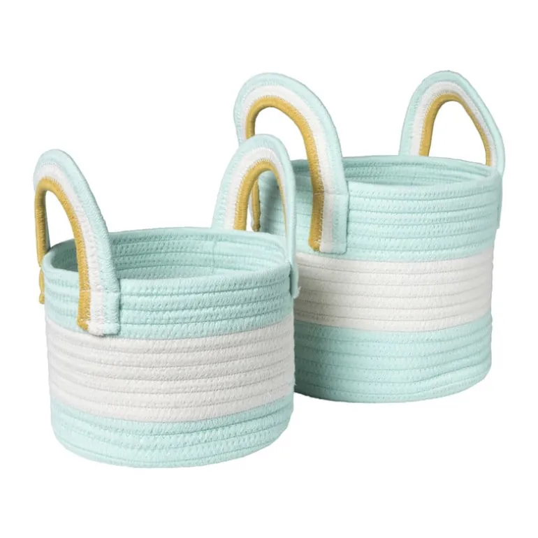 Mand colors met hengsels - blauw/wit - ø17x21 cm