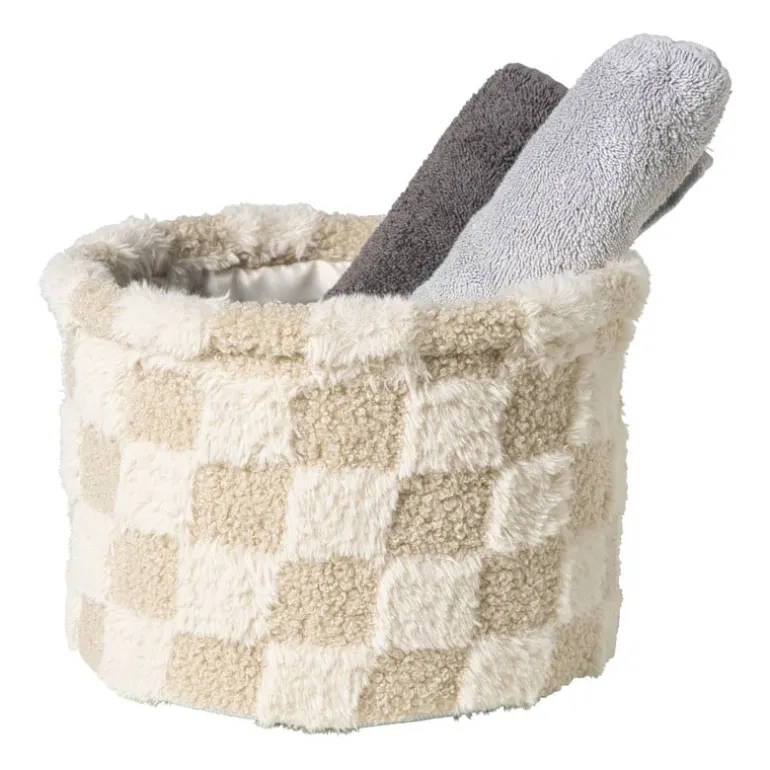 Mand geruit rond maat L - beige - ø22x16 cm
