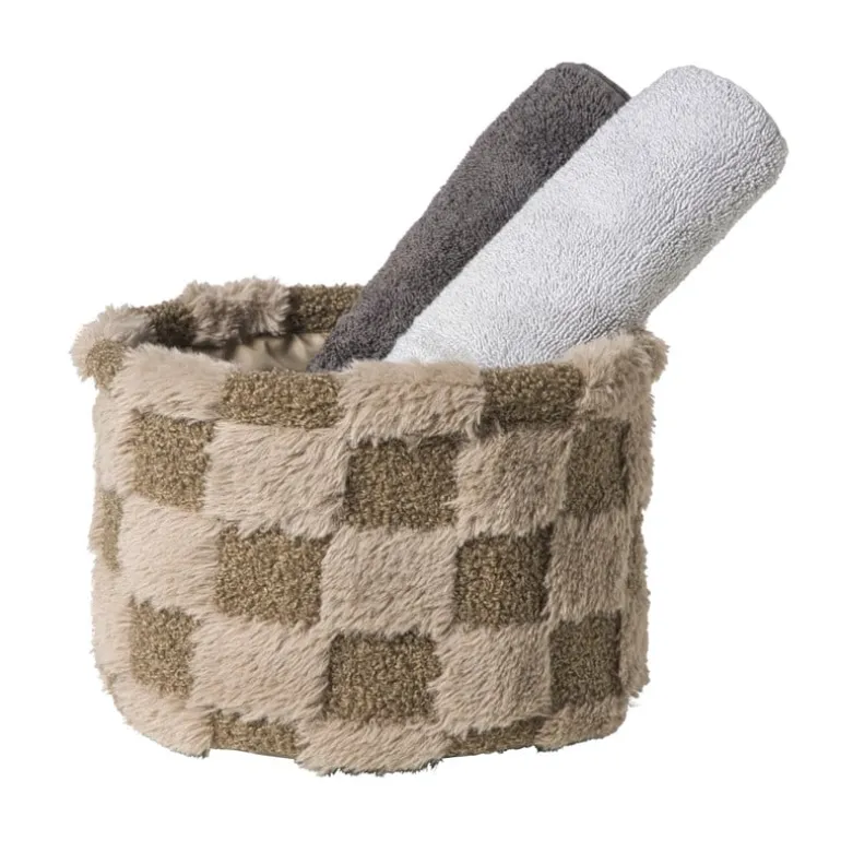 Mand geruit rond maat M - bruin - ø20x14 cm