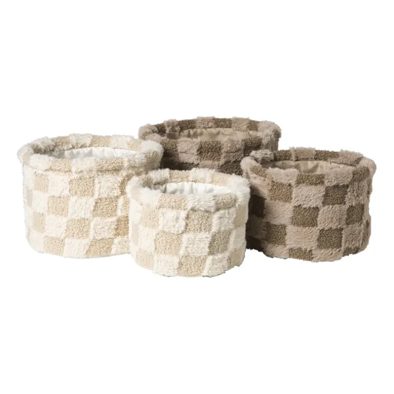 Mand geruit rond maat M - bruin - ø20x14 cm