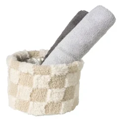 Mand geruit rond maat S - beige - ø18x12 cm