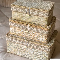 Mand met deksel Stijn - 11x27.5x17.5 cm - wit