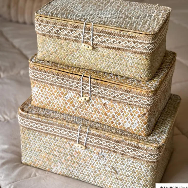 Mand met deksel Stijn - 11x27.5x17.5 cm - wit