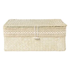 Mand met deksel Stijn - 12x30x21 cm - wit