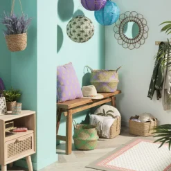 Mand streep - bruin/turquoise - ø23x28 cm