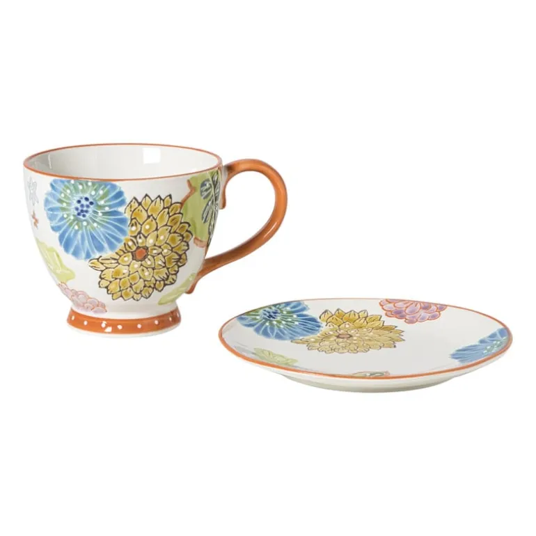 Mok bloemen - blauw/geel - 350 ml