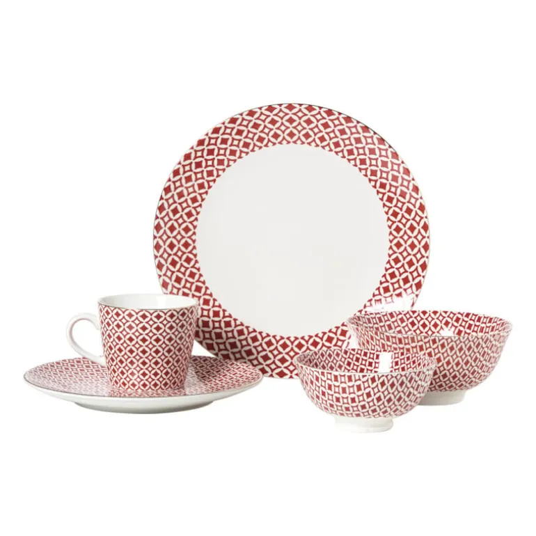 Mok Mirna ruit - rood/wit - 360 ml