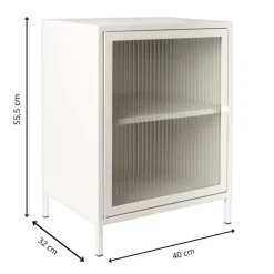 Nachtkastje Luca met geribbeld glazen deurtje - offwhite - 55.5x40x32 cm